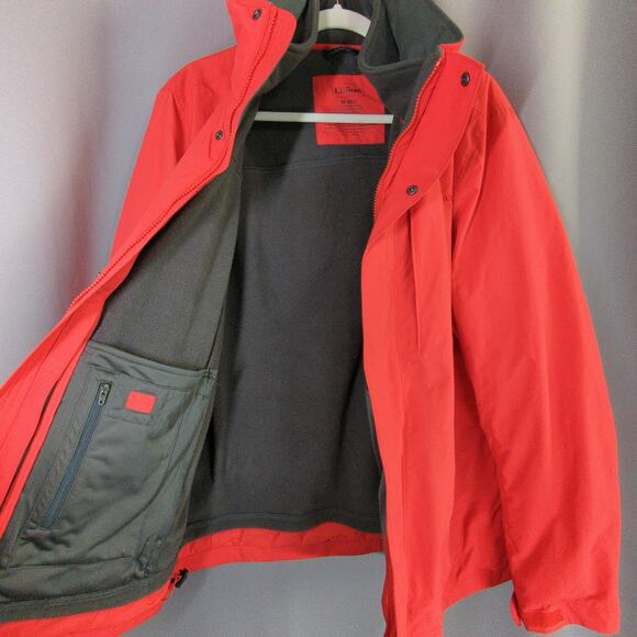 LL Bean Jacket Mens M Red 3 in 1 Zip Out Gray Fleece Hidden Hood All Weather - Picture 7 of 13